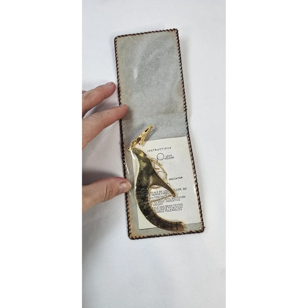 Vintage Brass Pocket Scale Keychain Fish Scale 0-90g 0-4oz w/ Leather Case
